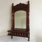 Solid Mahogany Wood Shelf Wall Mirror Hand Crafted Antique Style