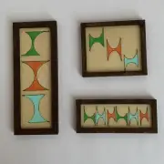 1:12 Scale Mid Century Set Of 3 Wall Art DollHouse Miniature Wood Plaques Atomic