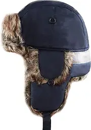 [The Hat Depot] Faux Fur Safety Reflective Aviator Kids Adult Trapper Hat Snow Ski Trooper Winter Cap
