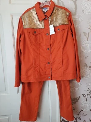 QVC DG2 Diane Gilman Petite 2-Pc Orange Outfit Matching Pants Jacket XL/18PW