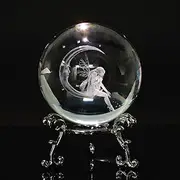 ZWIN 60mm Moon & Fairy Crystal Ball Paperweight 3D Laser Engraved Glass Ball with Stand and Gift Box, 2.36 inch Decorative Glass Sphere Glass Ball Ornament Sphere Table Desktop Decor Crafts
