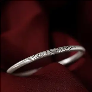 Solid 999 Pure Silver Ethnic Fine Jewelry Thai Silver Totem Vintage Bangle