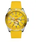 NEW GUESS SILVER TONE,YELLOW SILICONE BAND,MULTI DIAL,RED ACCENT WATCH U95138G5