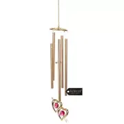 24K Gold Plated Crystal Studded Double Heart With Arrow Wind Chime by Matashi