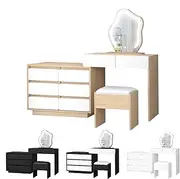 ALFORDSON Modern Dressing Table with LED Mirror, Adjustable Vanity Makeup Desk with 8 Storage Drawers and Stool, Wood White