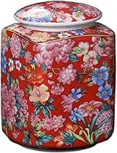 Tea caddy tin Tea Caddy Chinese Retro Red Patterned Ceramics Loose Tea Tin Tea Storage Tea Caddy Tea Canister Tea Storage Container Tins Jar with Airtight Lid Tea Canister