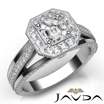 1.92ctw Trio Shank Milgrain Asscher Diamond Engagement Ring GIA I-VS1 White Gold