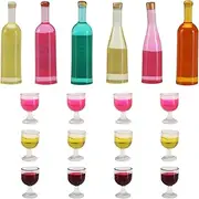 SING F LTD 6PCS Dollhouse Miniature Wine Bottles & 12PCS Champagne Cups 1:12 Scale Mini Resin Bottles Wine Glasses Simulation Kitchen Pretend Play Toy Model Decoration