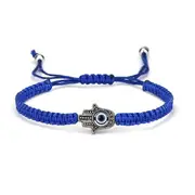 Evil Eye Hamsa Protection in Blue Braided Rope Bracelet