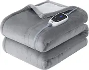 [Sealy] Electric Heated Throw Blanket, Lightweight Blankets for Sofa, Couch, Bed, Double Side Super Soft Luxurious Plush Blanket (Light Grey), 50*60 inch