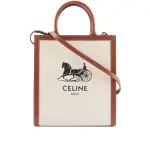 【CELINE】馬車 LOGO 印花帆布及小牛皮直式CABAS(米/焦糖)