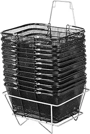 [VEVOR] Shopping Baskets with Handles, 12PCS, Black Metal Shopping Basket, Portable Wire Shopping Basket, Black Wire Mesh shopping Basket Set for Supermarkets, Retail Stores, Grocery Shopping, Black
