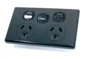 Black Double Power Point OVEN 32A Extra Switch SLIM Cover Slimline