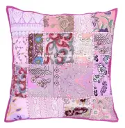 Pink Patchwork Embroidered Pillow Case Indian Home Sofa Cushion Cover Throw 24"