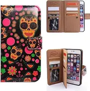 Bfun Packing iPhone 6S Plus Case,Bcov Black Skull Flower Wallet 9 Slot Leather Cover Case for iPhone 6 Plus/6S Plus
