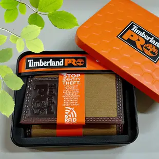 【Timberland】男皮夾 短夾 三折 帆布PRO款 牛皮夾 品牌盒裝／黃褐色 (6.3折)