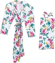 FOYTOKI Newborn Blanket 3pcs Maternity with Labor Swaddle Hospital Bridesmaid Matching Women Pregnancy Baby Nightgown Robe Blanket Cotton Headband- Sleepwear Waistband Kimono
