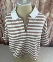 OFFLINE By Aerie Cropped Polo Tan Stripped Size XL