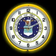 19" United States Air Force Sign Yellow Double Neon Clock