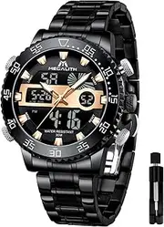 [MEGALITH] Watches for Men Military Digital: Tactical Stainless Steel Waterproof Big Face - Analog Sport Chronograph Heavy Duty Stopwatch