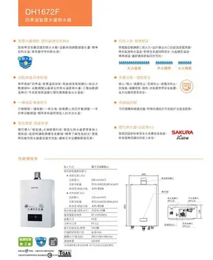 櫻花牌 DH1672F 四季溫 自動調溫 智慧水量 智能恆溫 熱水器 免運費送基本安裝