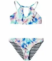 Splendid Brighter Side Rev High Neck Bikini Set Girl's 12 Multi Stripe Tie Dye