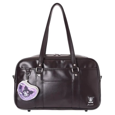 SANRIO Synthetic Leather School Boston Bag with Heart Pouch (KUROMI-Brown)