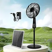 Portable Solar Floor Fan Rechargeable Oscillating Standing Pedestal Fan With Solar Panel, Two Charging Methods, For Home Office Outdoor(A,46cm/18in)