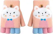 [Cxryrzhe] Kids Winter Gloves 6-15 Yrs for Boys Girls,Convertible Flip Top Gloves Cartoon Thermal Knitted Gloves Knit Fingerless Gloves Warm Stretchy Mitten Cover
