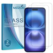[2 Pack] Apple iPhone 16 (6.1”) Tempered Glass Crystal Clear Premium 9H HD Screen Protector by MEZON – Case Friendly, Shock Absorption (iPhone 16, 9H) – FREE EXPRESS
