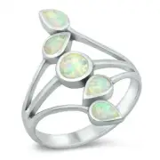 Ring Genuie Solid Sterling Silver 925 White Lab Opal Face Height 27 mm Size 8