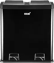 Maxkon 60L Recycle Bin Dual Pedal Rubbish Dustbin Kitchen Waste Garbage with Double Compartment Coated Steel Trash Can Black