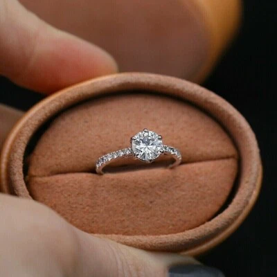 1.40Ct Round Cut E-F VVS1 Real Moissanite 14k White Gold Plated Engagement Ring