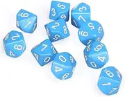 Chessex Opaque 10D Polyhedral 10 Dice set, Light Blue/White
