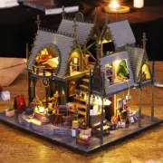 Luna Magic House DIY Wooden Miniature Music Box Dollhouse Dust Cover Furnished