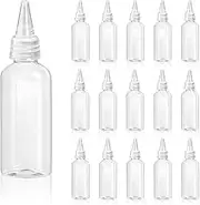 15 Pcs 2oz 60ml Plastic Bottles with Lids, Clear Squeeze Bottle, Paint Squeeze Bottles, Hair Color Applicator Bottle, Squeeze Bottles Small for Glue Travel Paint Art Lotion Liquids (Clear)