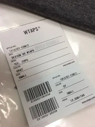 18ss wtaps Design SS Wtaps Tee Copo 春夏最新 胸前小字 短Tee 灰色S 現貨