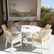 Houston Outdoor 1.5m Round Aluminium Dining Setting with 6 Hugo Chairs - Outdoor Aluminium Dining Settings