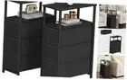 Narrow End Table, Tall Side Table with 3 Fabric Drawer, NightStand, Small