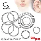 20pcs Wholesale Surgical Steel Seamless Hoop Labret Septum Ears Tragus Nose Ring