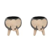 2x Urban Elephant 9cm Ceramic Planter w/ Legs Garden Ornament Pot Small Grey