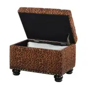 Convenience Concepts Leopard Print Fabric Tufted Storage Ottoman Wood Frame