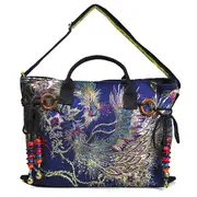 Women Peacock Canvas Tote Handbag Chinese National Shoulder Crossbody Bag
