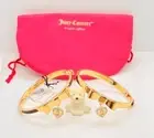 NWT Juicy Couture Bow & Heart Gold Tone & Black Hinge Bangle Set 2, Size 2.5”x2”