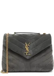 Saint Laurent Loulou Small Suede Shoulder Bag, Shoulder Bag, Grey One Size