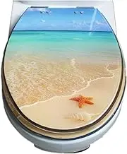 Toilet Seat Cover Resin Fit Bathroom Soft Close Quick Release Easy Install Beach Patten Design B3A2