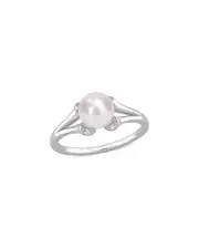 Rina Limor Silver White Sapphire 7-7.5mm Pearl Split-Shank Ring
