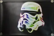 Neon Style Galactic Empire Stormtrooper Helmet Star Wars FABRIC Poster Banner