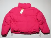 A New Day Pink Puffer Jacket Stand Up Collar Snap Front Closure W/Zip Women's M