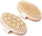 2 Pack Dry Brushing Body Brush, Natural Bristle Exfoliating Brush with Massage N